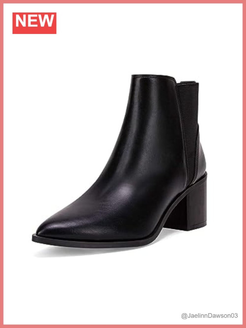 Pointed Toe Ankle Boots Elastic Chunky Block Stacked Mid Heel Slip On Chelsea